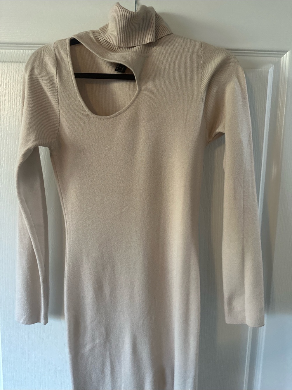 Forever 21 Beige Cutout Turtleneck Long Sleeve Midi Dress